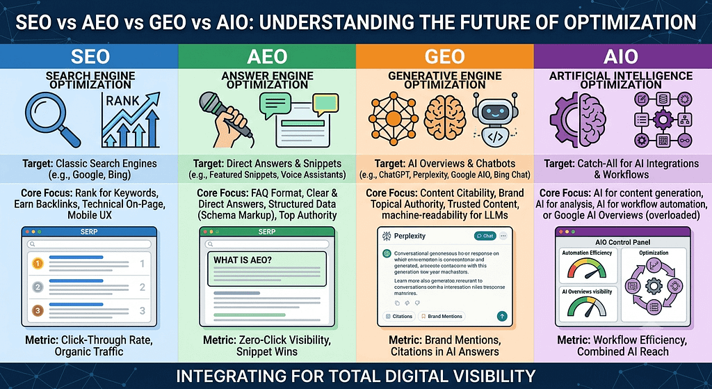 seo vs aeo vs geo vs aio