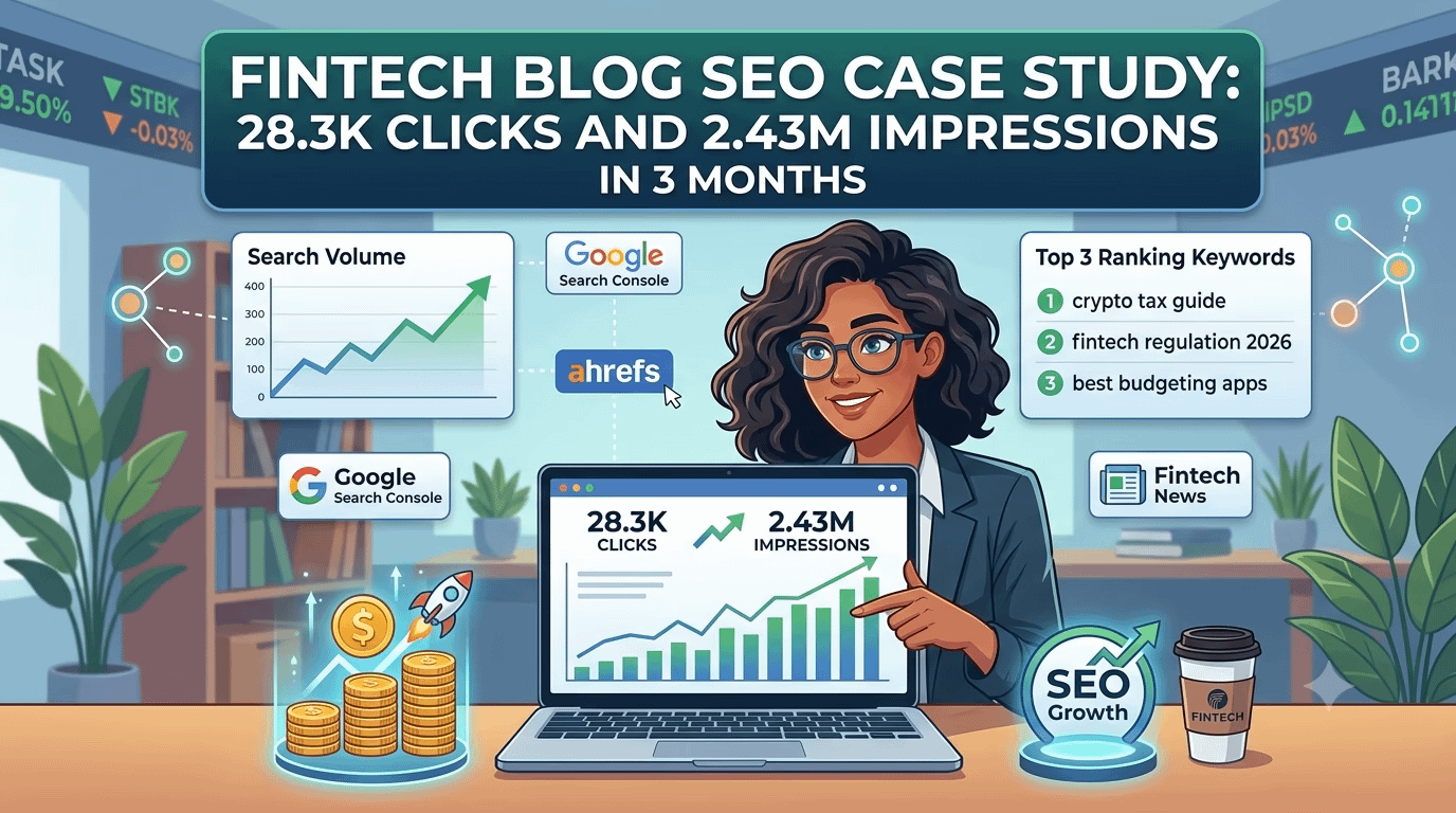 fintech blog seo case study 28.3k clicks and 2.43m impressions in 3 months